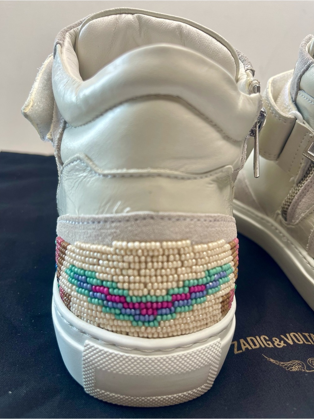 NIB ZADIG & VOLTAIRE MID FLASH FOLK BEADS 💯 LEATHER MID FLASH TRAINER EU39 SZ 8 - Picture 11 of 14